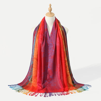 Rebozo Étnico Degradado con Bordado Colorido y Borlas de Cachemira - Image 11