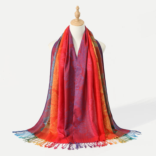 Rebozo Étnico Degradado con Bordado Colorido y Borlas de Cachemira - Image 11