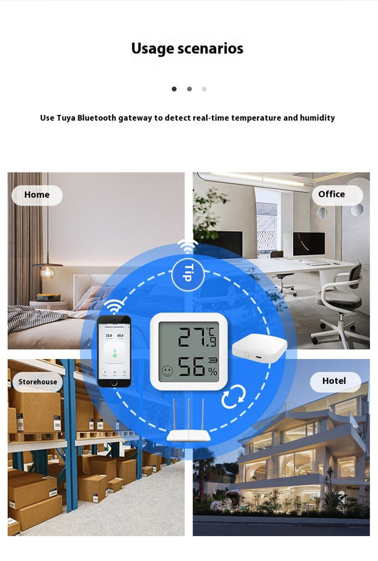 White mini Bluetooth temperature and humidity sensor with LCD display showing 27.9°C and 56% humidity. - Image 13