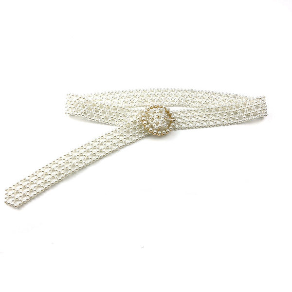 Cinturón Decorativo Trenzado con Perlas y Diamantes para Mujer