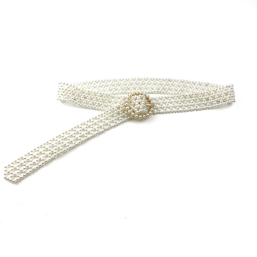 Cinturón Decorativo Trenzado con Perlas y Diamantes para Mujer