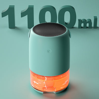 White compact dehumidifier with a transparent water tank, featuring a top grille and a power button. Highlights smart start, defrost, night mode, and quiet oper - Image 3