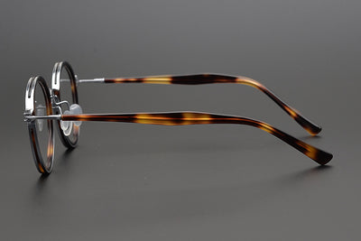Lentes Retro de Titanio Puro Montura Redonda Carey para Miopía - Image 12