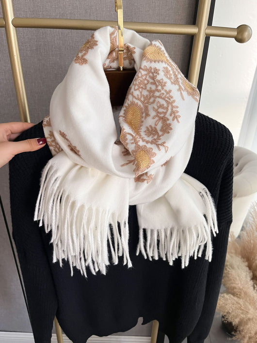 Chal Bufanda Mujer Invierno Efecto Cachemira con Bordado Elegante - Image 14