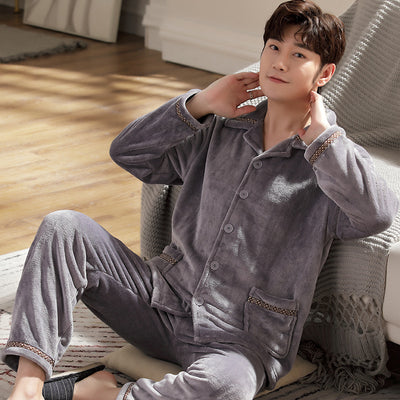 Pijama de Franela para Hombre con Solapa - Abrigo Cardigan Otoño e Invierno - Image 4