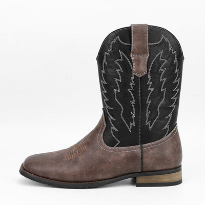 Botas Motociclista Western de Cuero Denim con Punta Cuadrada para Hombre - Image 2