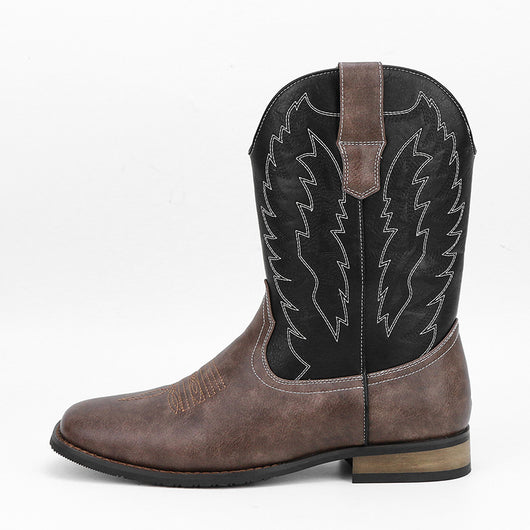 Botas Motociclista Western de Cuero Denim con Punta Cuadrada para Hombre - Image 2