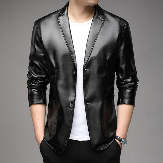 Chaqueta de Cuero PU Casual para Hombre Joven y Adulto
