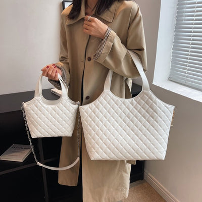 Bolsa Tote Elegante con Cadena Acolchada Cuadros Diamante - Bolso Crossbody de Gran Capacidad