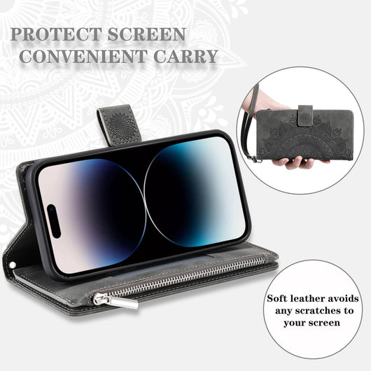Funda Cartera Teléfono Cuero Grabado - Organizador de Tarjetas con Cierre - Image 30