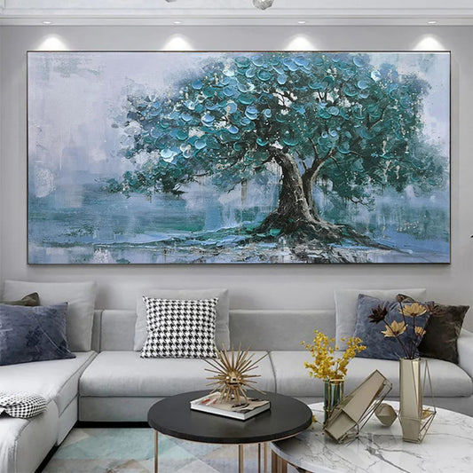 Cuadro al Óleo Handpintado Árbol Verde Grande Pintura Abstracta Moderna sobre Lienzo