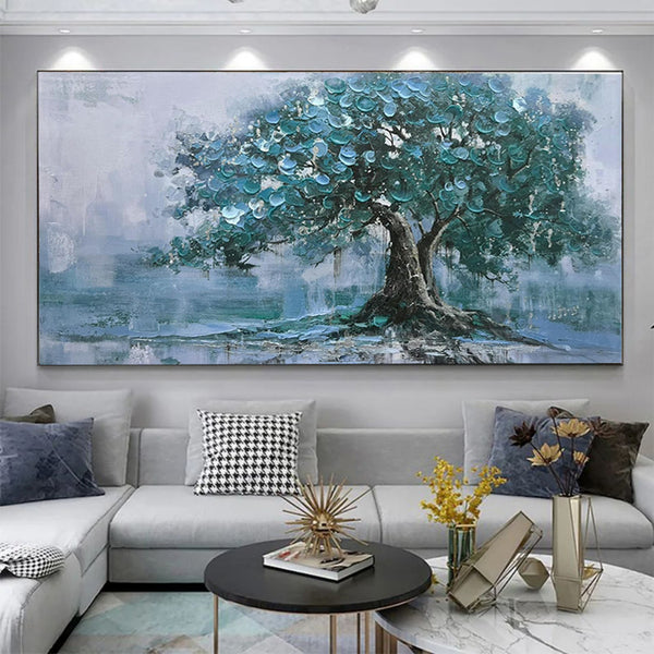 Cuadro al Óleo Handpintado Árbol Verde Grande Pintura Abstracta Moderna sobre Lienzo