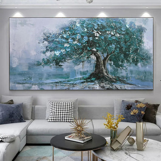 Cuadro al Óleo Handpintado Árbol Verde Grande Pintura Abstracta Moderna sobre Lienzo