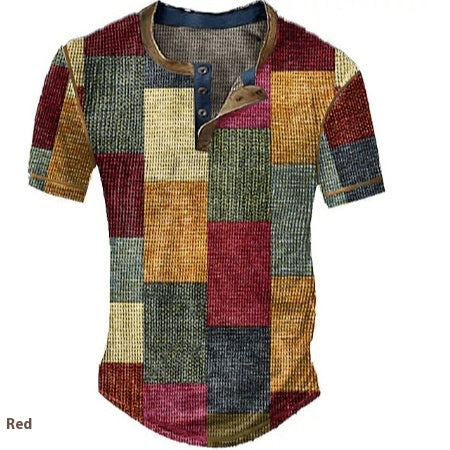 Camisa Henley Estampada de Cuadros Color Block para Hombre - Image 2
