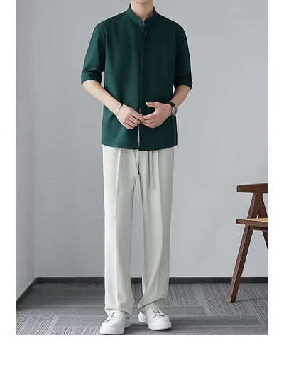 Camisa Cuello Mao Manga Corta Estilo Chino - Image 13