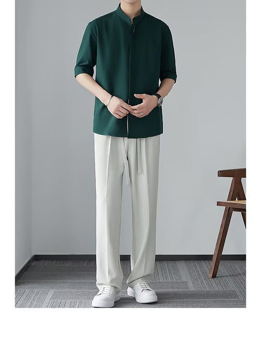 Camisa Cuello Mao Manga Corta Estilo Chino - Image 13