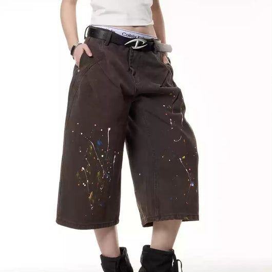 Shorts Denim Infantil Estilo Graffiti Paint-Splashing Verano Niño y Niña - Image 13
