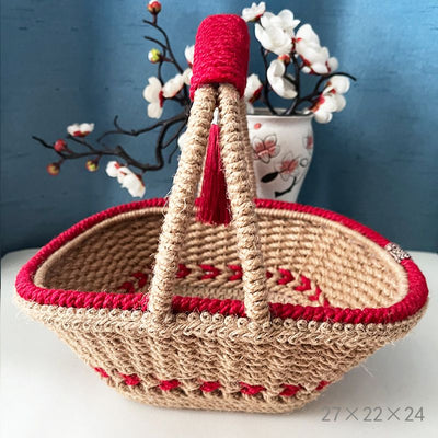 Cesta Tejida a Mano Estilo Boho Retro Azul Xi - Decoración Artesanal - Image 8