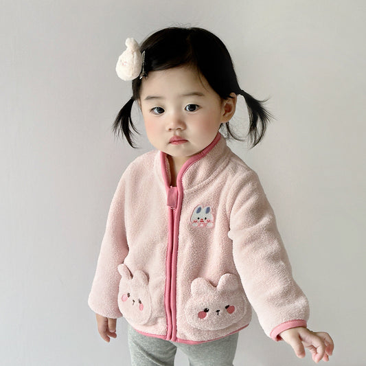 Abrigo Polar Infantil Conejo Adorable para Otoño e Invierno