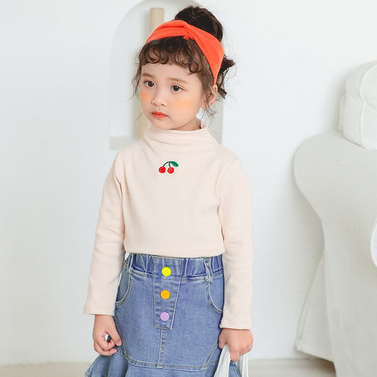 Leggings Infantiles con Cuello Alto y Bordado de Cerezas