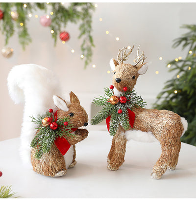 Adornos Navideños de Paja - Alce y Ardilla para Decoración Escénica - Image 9