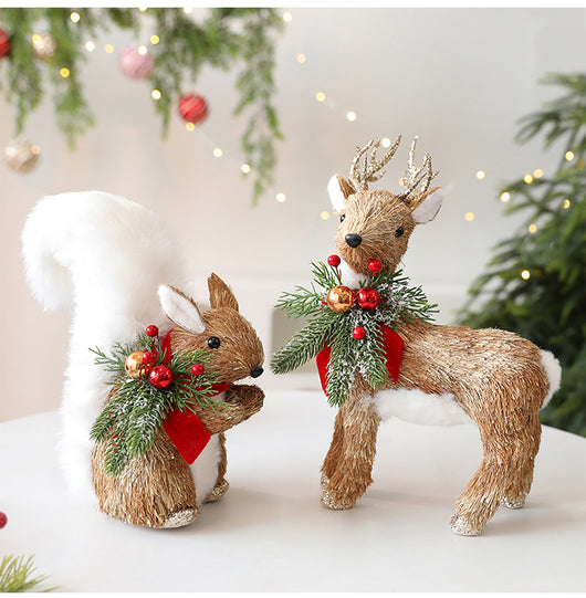 Adornos Navideños de Paja - Alce y Ardilla para Decoración Escénica - Image 9