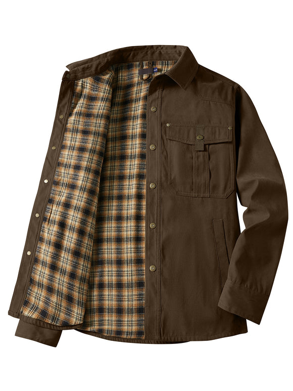 Chaqueta Flanela a Cuadros Tipo Lapela para Hombre Talla Grande