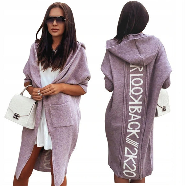 Cardigan con Capucha y Letras Bordadas - Suéter Tejido para Mujer