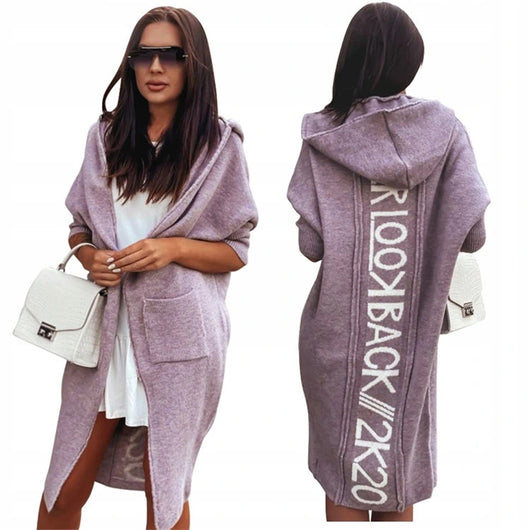 Cardigan con Capucha y Letras Bordadas - Suéter Tejido para Mujer