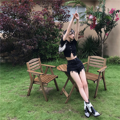 Polo Crop Top Universitario Love Button Negro Verano - Image 10
