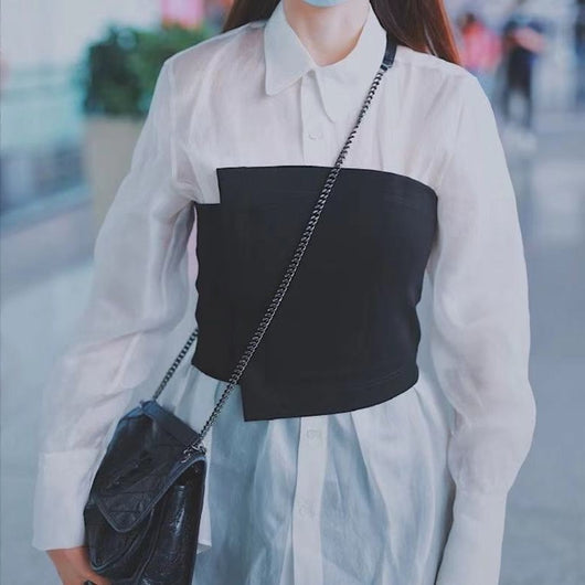 Blusa de Manga Larga con Contraste Blanco y Negro - Image 9