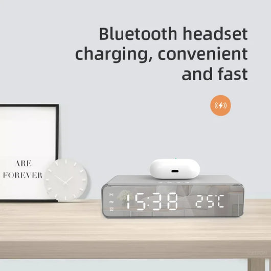 Reloj Despertador LED con Cargador Inalámbrico, Espejo HD y Termómetro - Image 9