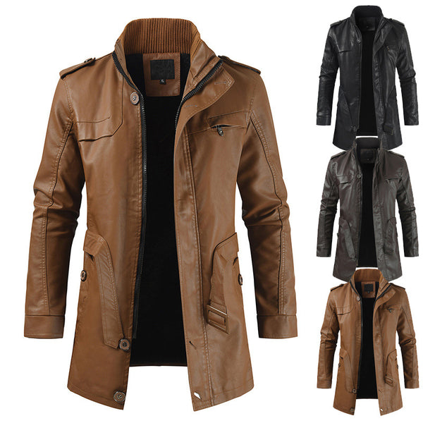 Abrigo Casual de Piel Sintética con Forro Polar para Hombre