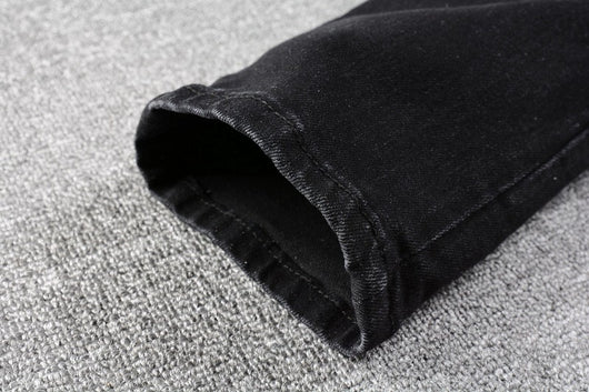 Jeans Rotos para Hombre con Parche Estampado de Flor de Marañón Negro - Image 9