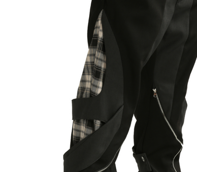 Pantalones Casuales con Cremallera y Costuras a Cuadros - Image 9
