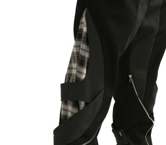 Pantalones Casuales con Cremallera y Costuras a Cuadros - Image 9
