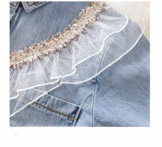 Blusa Infantil Elegante de Manga Larga con Cuello Solapa y Encaje - Image 9