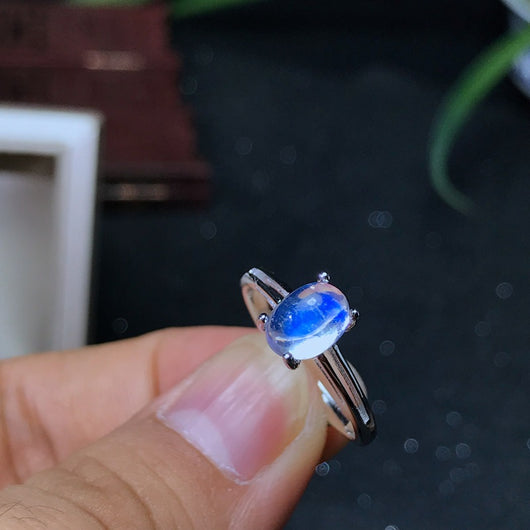 Anillo de Piedra de Luna Natural 2 Quilates en Plata 925 con Incrustación de Vidrio Azul - Image 6