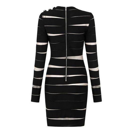 Vestido Negro Clásico Manga Larga con Capas Irregulares Estilo Europeo - Image 13