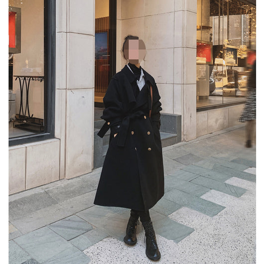 Abrigo de Lana Gruesa Negro Elegante para Mujer - Image 9