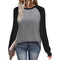 Camiseta Manga Larga Combinada Casual Cuello Redondo Multiuso