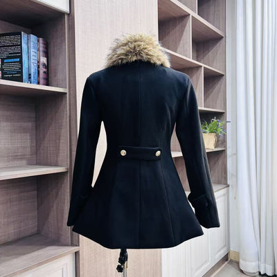 Abrigo Vintage Negro con Cuello de Pelaje Oversized - Image 4