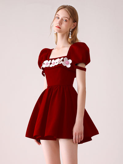Vestido Rojo para Mujer con Flores Tridimensionales - Image 10