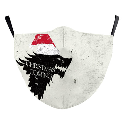 Christmas Santa Claus dustproof face mask with a red hat, white beard, and glasses on a blue and green background. - Image 5