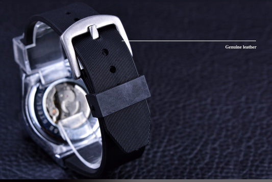 Reloj Automático Mecánico de Lujo Seis Agujas Esfera Blanca Correa Negra - Image 2