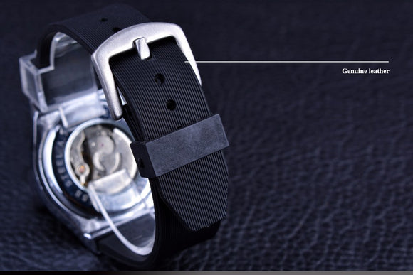 Reloj Automático Mecánico de Lujo Seis Agujas Esfera Blanca Correa Negra