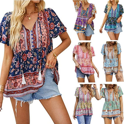 Blusa Suelta con Cuello en V y Cordón Ajustable para Mujer - Image 14