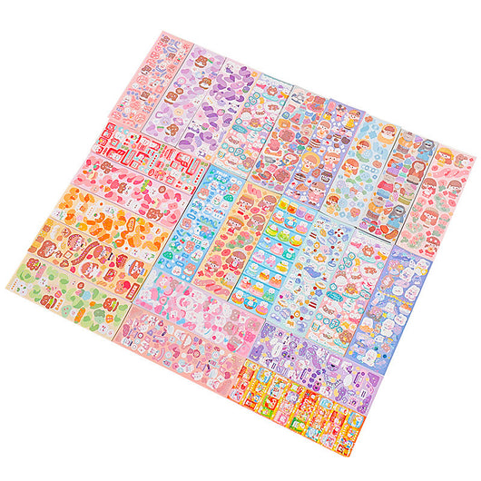10 sheets of cute, colorful journal stickers with various cartoon characters, animals, and food designs. - Image 3