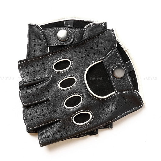 Guantes de Cuero Mitad Dedo para Motociclismo y Actividades al Aire Libre - Image 9
