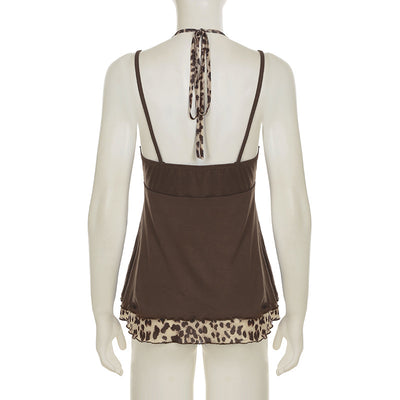 Top Halter Anudado con Detalles de Cuentas y Empalmes Leopardo - Image 15